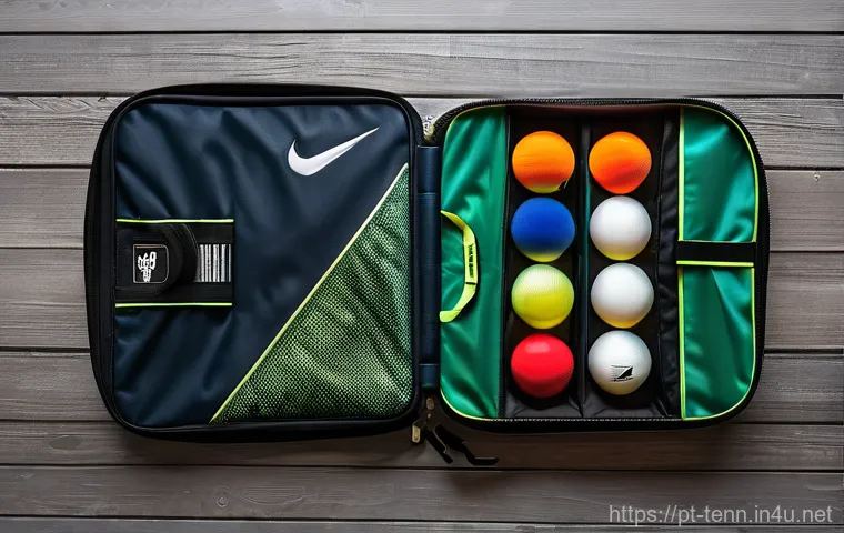 탁구 라켓 케이스 추천 - **Innovative Protection: The High-Tech Racket Case:**
    "A close-up, high-angle studio shot of a c...