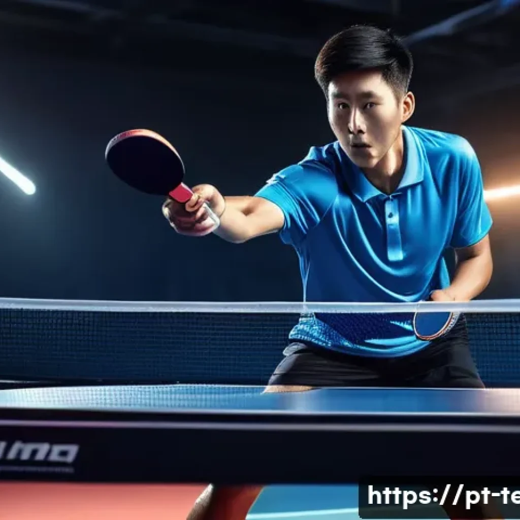 탁구 라켓 무게와 성능 비교 - A professional table tennis player practicing with a lightweight racket featuring a carbon fiber com...