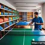 Home 22 탁구 장비 구입 시 참고할 웹사이트 - A bright and modern specialized table tennis sports store interior in a large Brazilian city, showin...