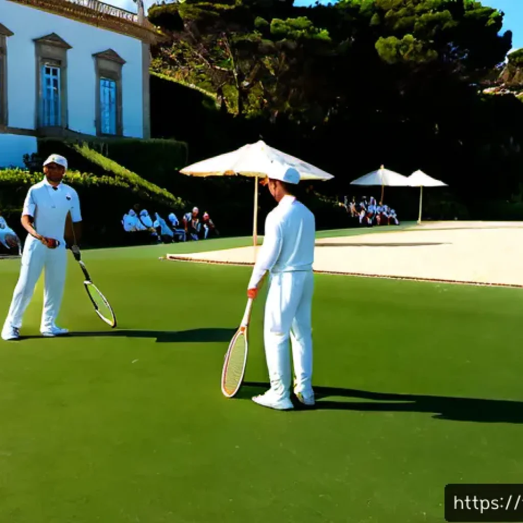 테니스와 탁구의 역사 - Photorealistic late-19th-century lawn tennis match at an elegant Portuguese seaside estate near Casc...