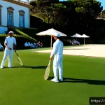 테니스와 탁구의 역사 - Photorealistic late-19th-century lawn tennis match at an elegant Portuguese seaside estate near Casc...