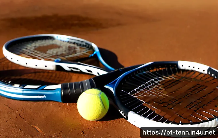 Home 17 테니스 라켓 추천 - Photorealistic tennis racket comparison on a sunlit clay court in Portugal, three unbranded rackets ...
